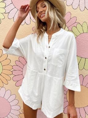 Show Me Your Mumu Horton Romper White Linen Rayon Blend Size M NWT